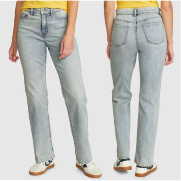 Lands' End Jeans Women 10 Tall Long Blue Acid Wash High Rise Straight Jeans - Picture 1 of 7